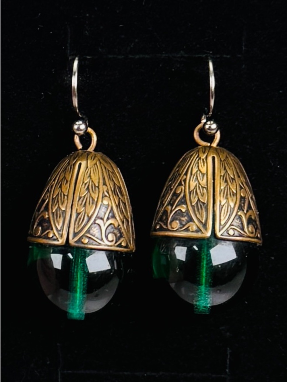 Beautiful vintage Bohemian chic green weighted pierced earrings